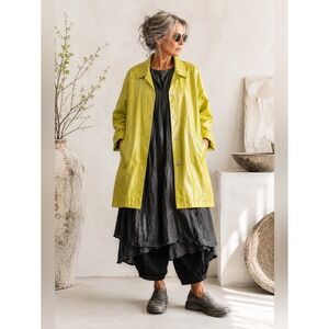 OPUS 204 Vintage Coated Linen Coat 1X 2X Artsy Lagenlook Button Boho Chartreuse